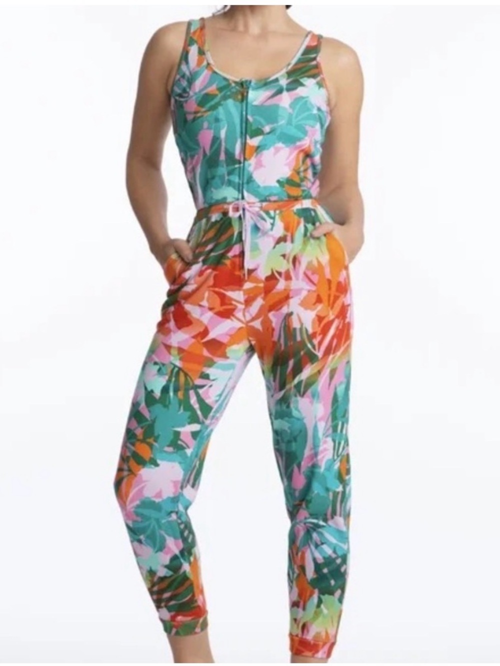 Juicy Couture Tropical Palm Combo Relaxed Colorful Jumpsuit